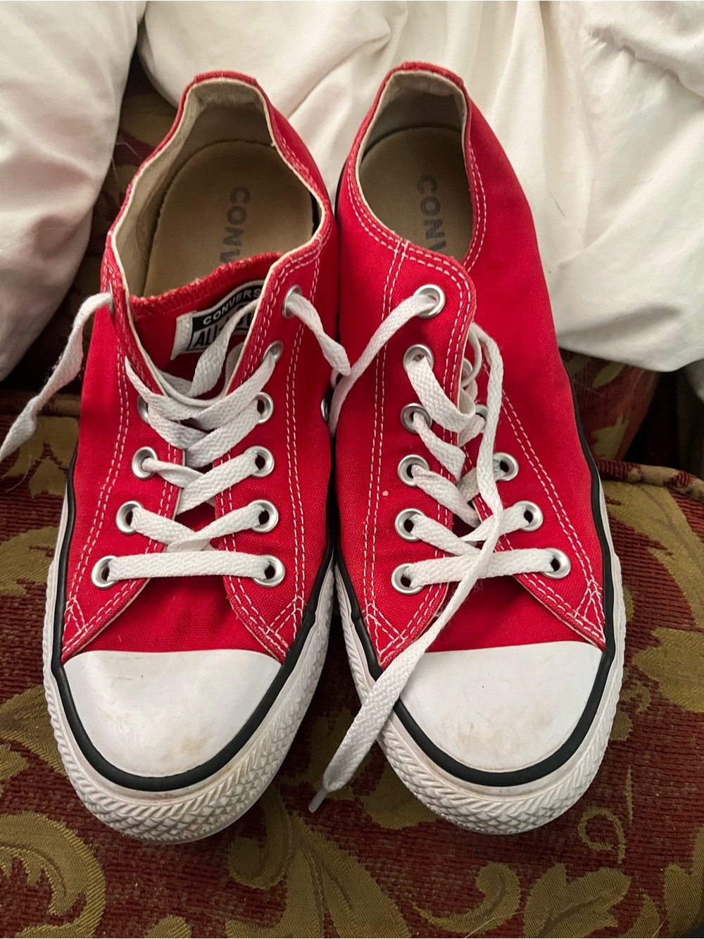Converse Kids Red Low-Top Canvas Sneakers with White Laces